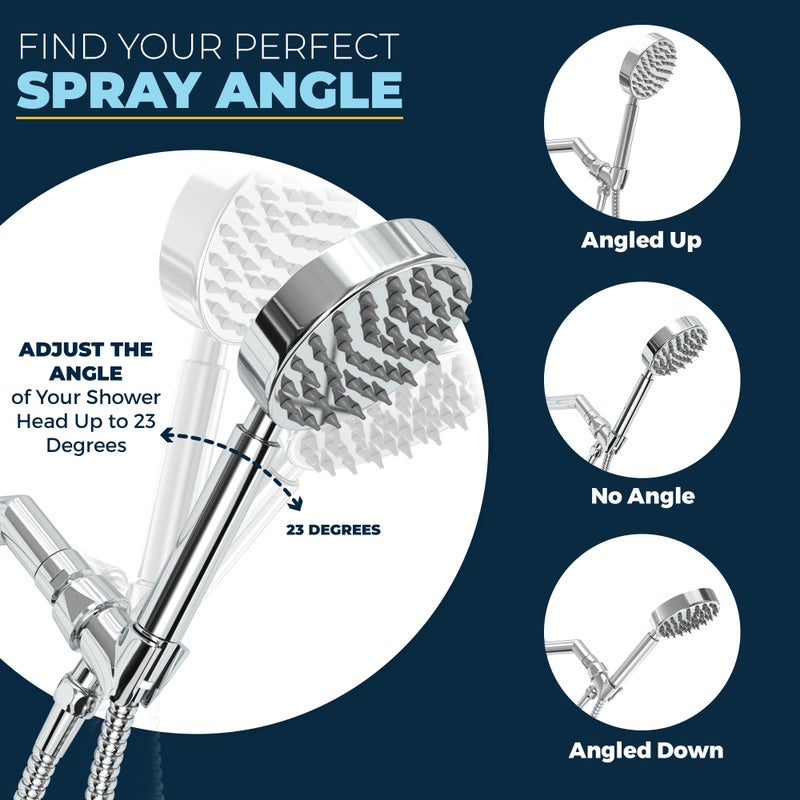 HammerHead Showers حامل رأس الدش اليدوي من هامر هيد شاورز® - معدن صلب - حامل عصا دش قابل للتعديل مع خطاف حائط وكرة دوارة - حامل رأس دش يدوي - حامل خرطوم الدش - Image 3